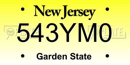 543YM0 New Jersey License Plate
