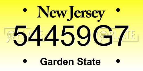 54459G7 New Jersey License Plate