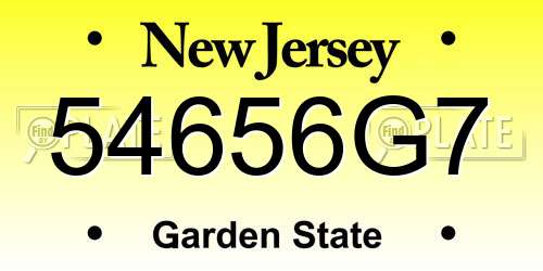 54656G7 New Jersey License Plate