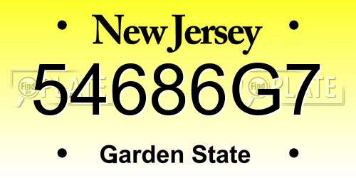 54686G7 New Jersey License Plate