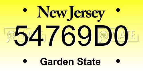 54769D0 New Jersey License Plate