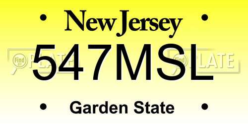 547MSL New Jersey License Plate