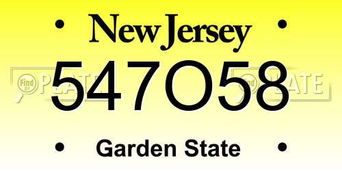 547O58 New Jersey License Plate