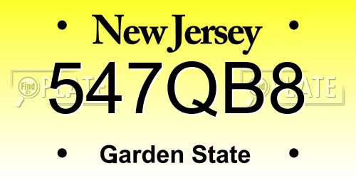 547QB8 New Jersey License Plate