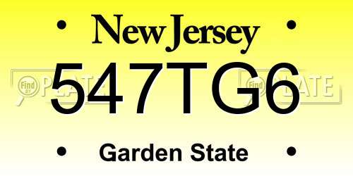 547TG6 New Jersey License Plate
