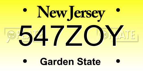 547ZOY New Jersey License Plate