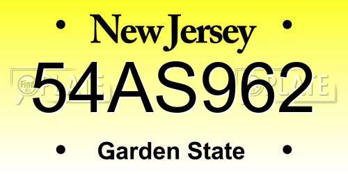 54AS962 New Jersey License Plate