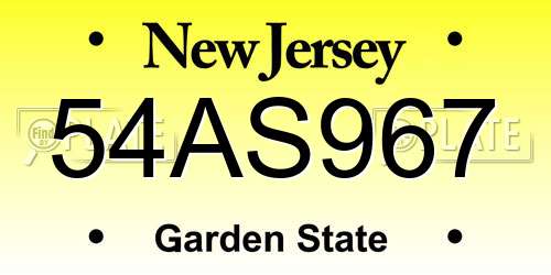 54AS967 New Jersey License Plate