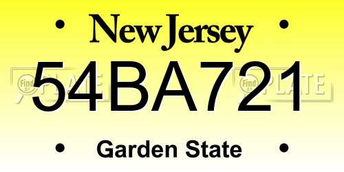 54BA721 New Jersey License Plate