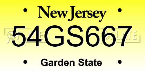 54GS667 New Jersey License Plate