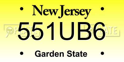 551UB6 New Jersey License Plate