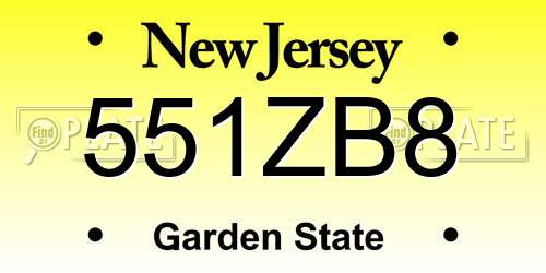 551ZB8 New Jersey License Plate