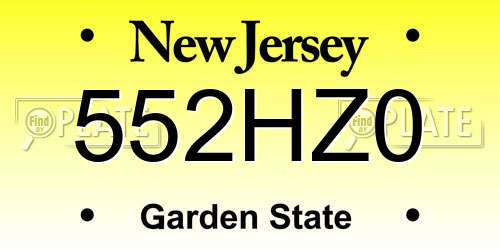 552HZ0 New Jersey License Plate