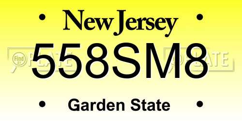 558SM8 New Jersey License Plate