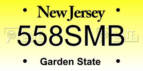 558SMB New Jersey License Plate