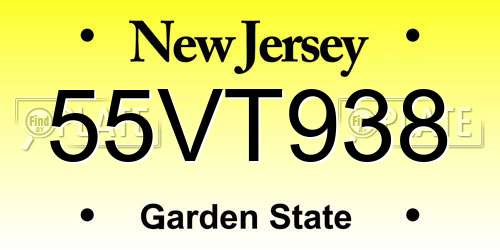 55VT938 New Jersey License Plate