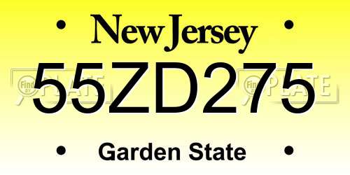55ZD275 New Jersey License Plate