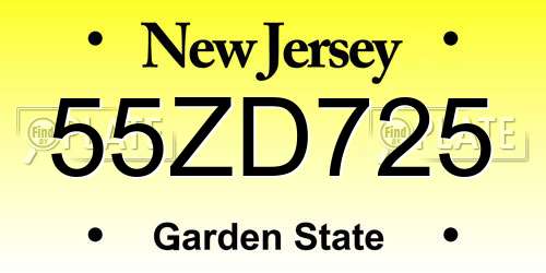 55ZD725 New Jersey License Plate