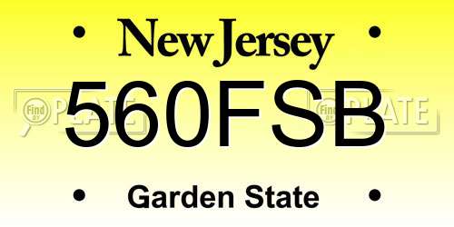 560FSB New Jersey License Plate