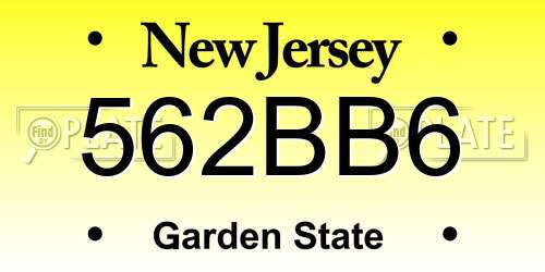 562BB6 New Jersey License Plate