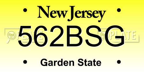 562BSG New Jersey License Plate