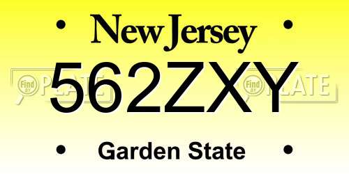 562ZXY New Jersey License Plate