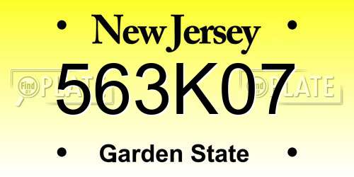 563K07 New Jersey License Plate