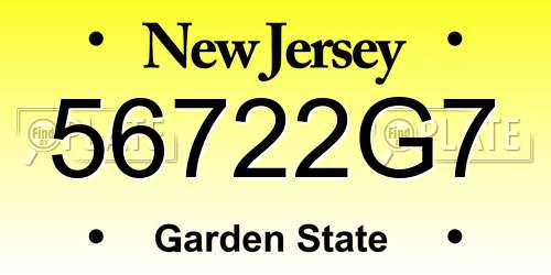 56722G7 New Jersey License Plate
