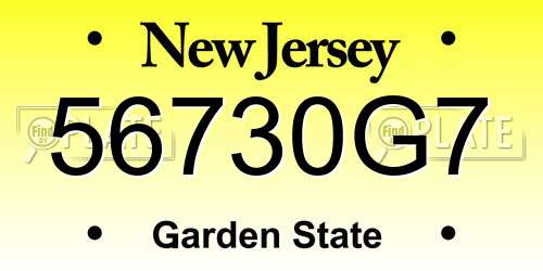 56730G7 New Jersey License Plate