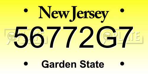 56772G7 New Jersey License Plate