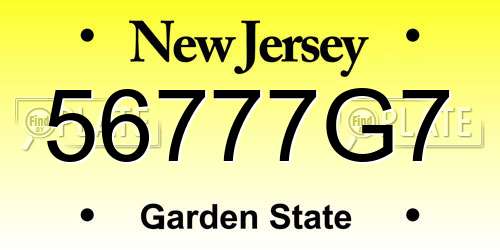 56777G7 New Jersey License Plate