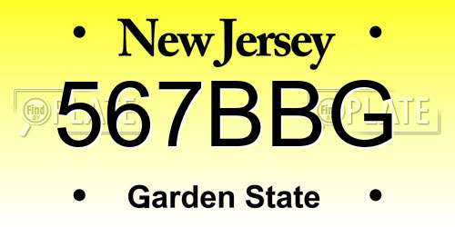 567BBG New Jersey License Plate