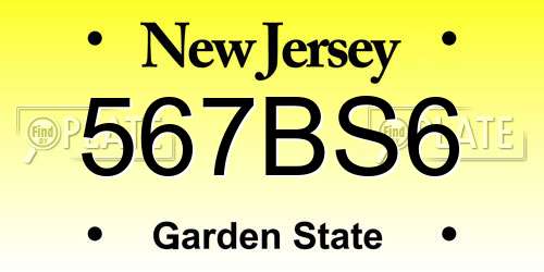 567BS6 New Jersey License Plate