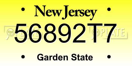 56892T7 New Jersey License Plate