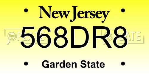 568DR8 New Jersey License Plate