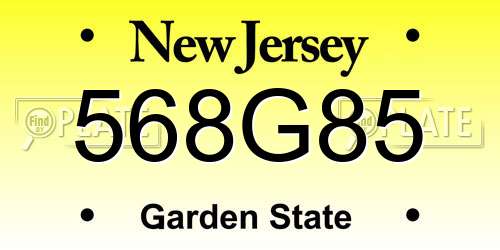 568G85 New Jersey License Plate