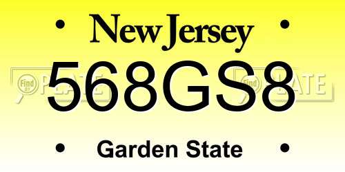 568GS8 New Jersey License Plate