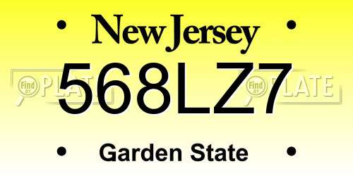568LZ7 New Jersey License Plate