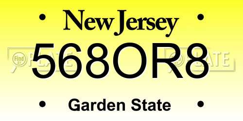 568OR8 New Jersey License Plate