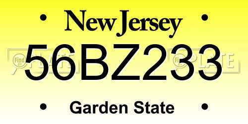 56BZ233 New Jersey License Plate