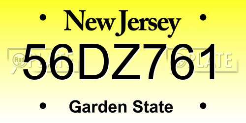 56DZ761 New Jersey License Plate