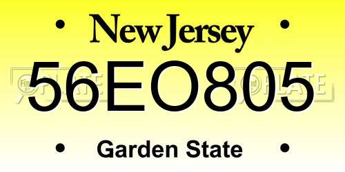 56EO805 New Jersey License Plate