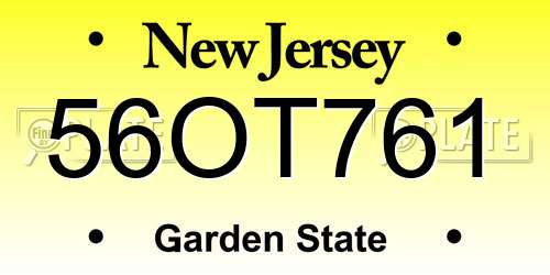 56OT761 New Jersey License Plate
