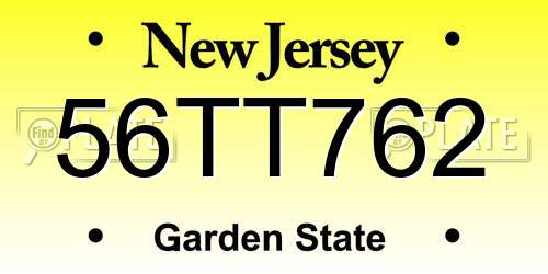 56TT762 New Jersey License Plate