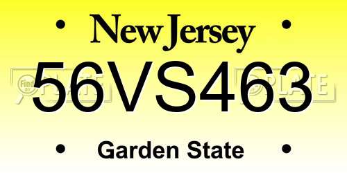 56VS463 New Jersey License Plate