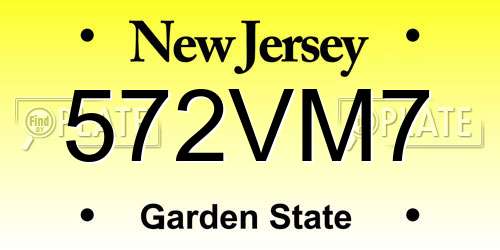 572VM7 New Jersey License Plate