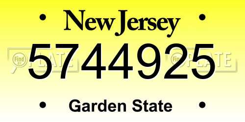 5744925 New Jersey License Plate
