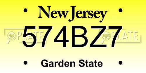 574BZ7 New Jersey License Plate