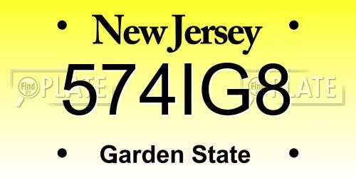 574IG8 New Jersey License Plate