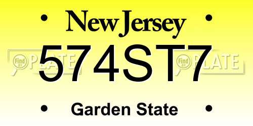 574ST7 New Jersey License Plate